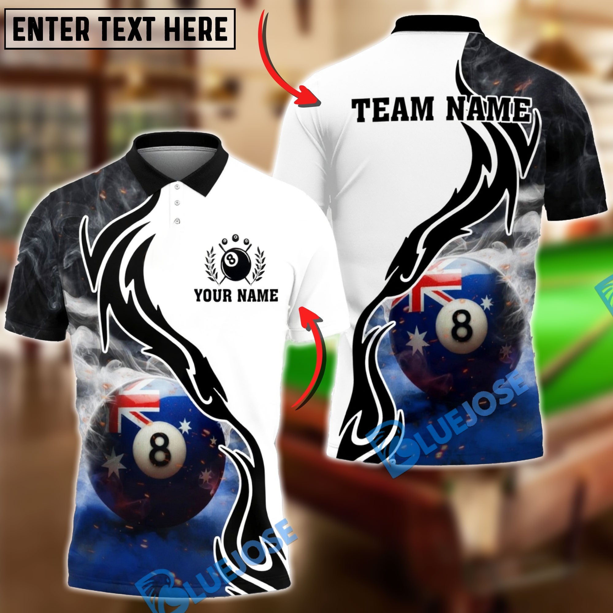 BlueJose Billiards 8 Ball Australia Flag Smoke Personalized Shirt