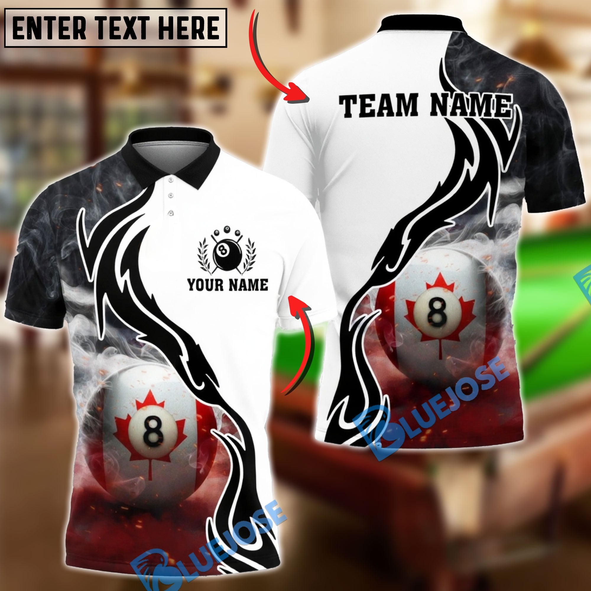 BlueJose Billiards 8 Ball Canada Flag Smoke Personalized Shirt