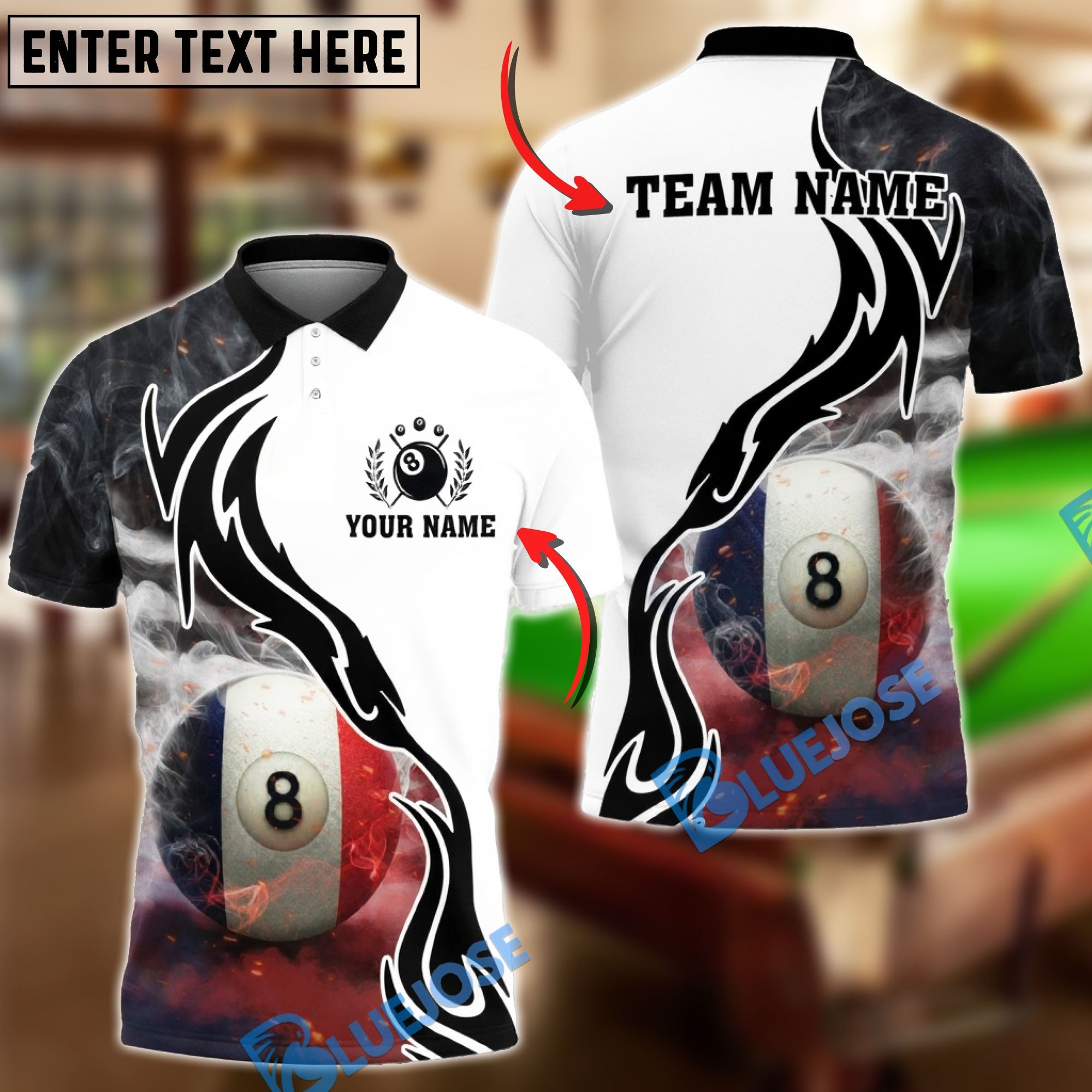BlueJose Billiards 8 Ball France Flag Smoke Personalized Shirt