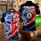 BlueJose Billiards 8 Ball American Flag Smoke Fire Punisher Skull Design Personalized Shirt