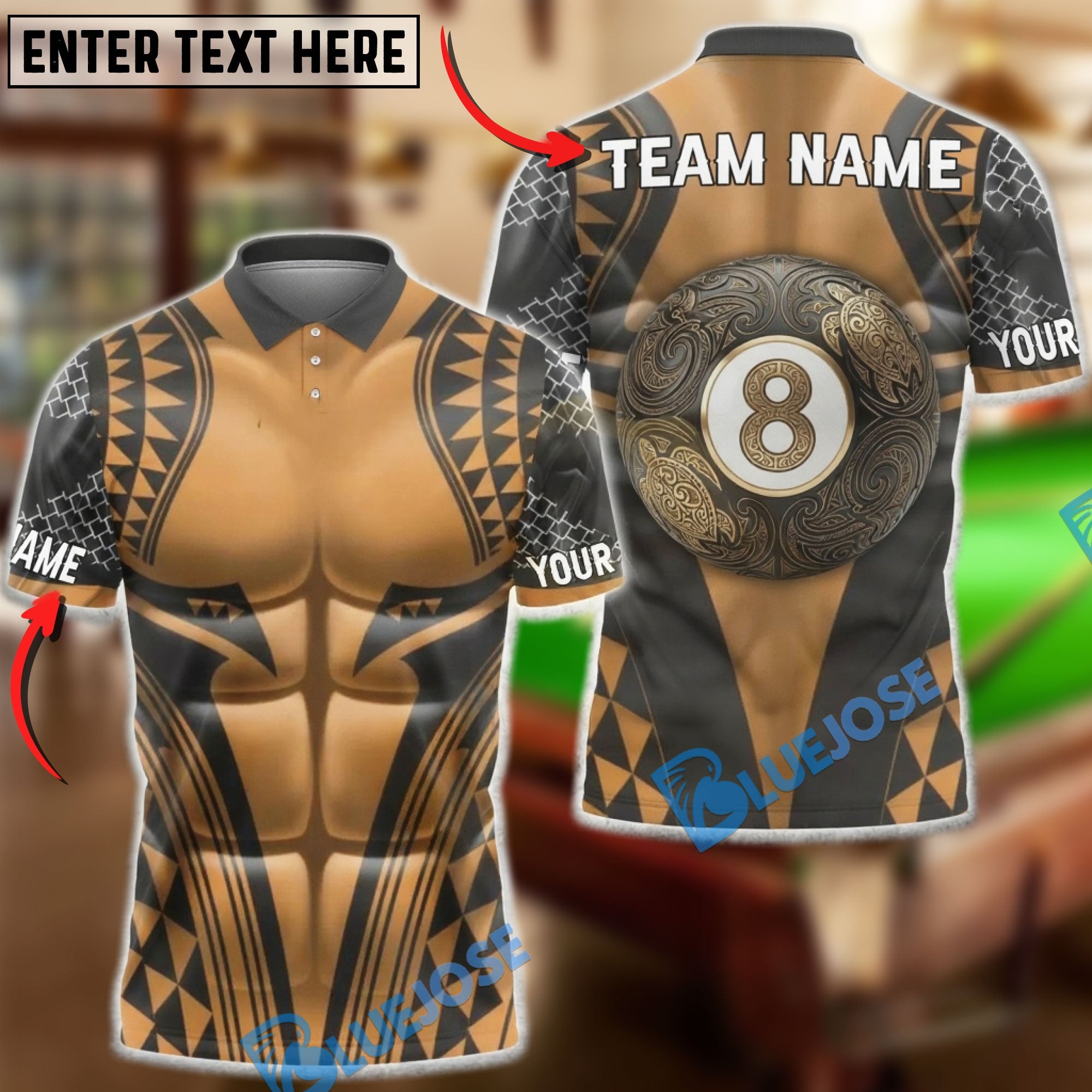 BlueJose Billiards 8 Ball Tribal Maori Pattern Premium Style Personalized Shirt