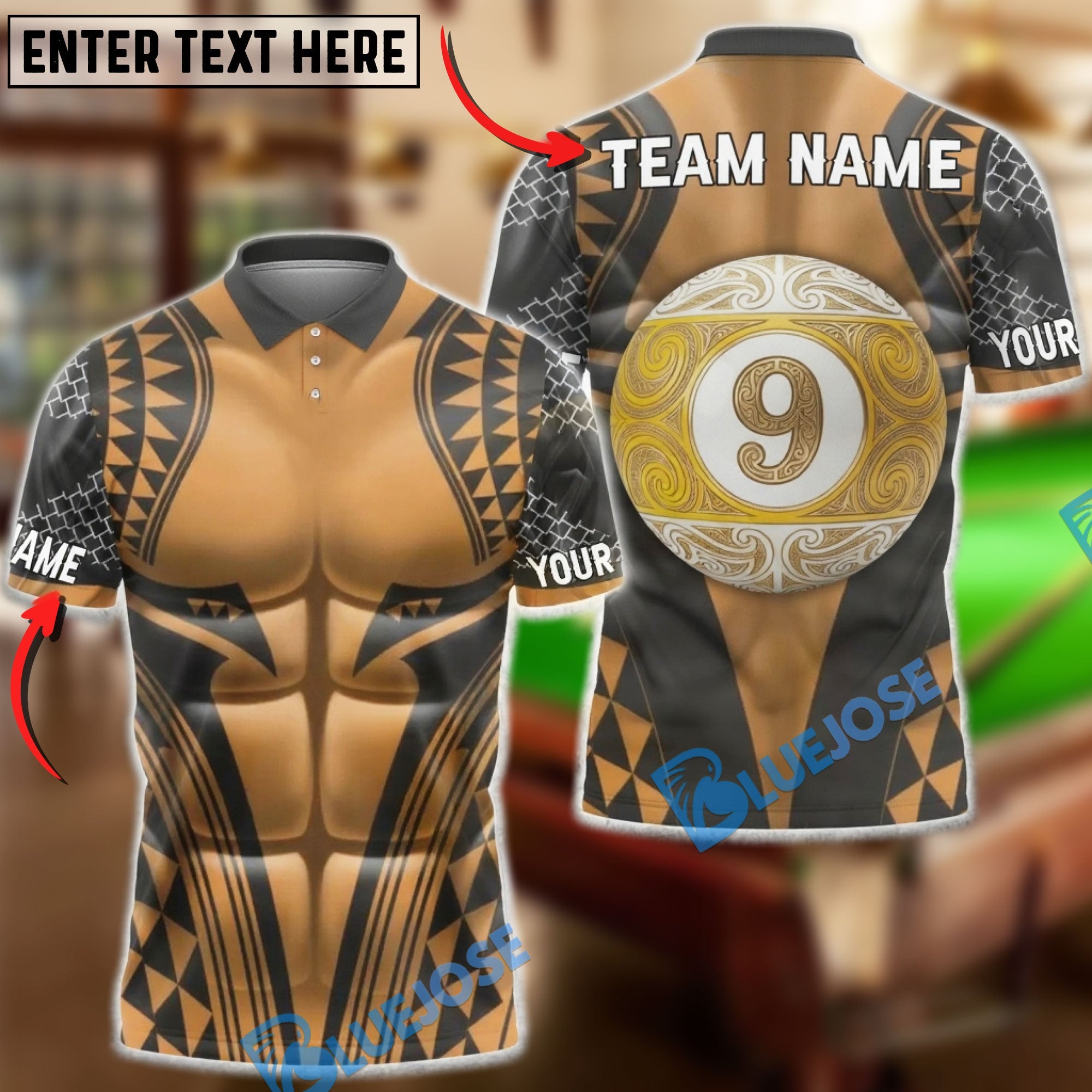 BlueJose Billiards 9 Ball Tribal Maori Pattern Premium Style Personalized Shirt