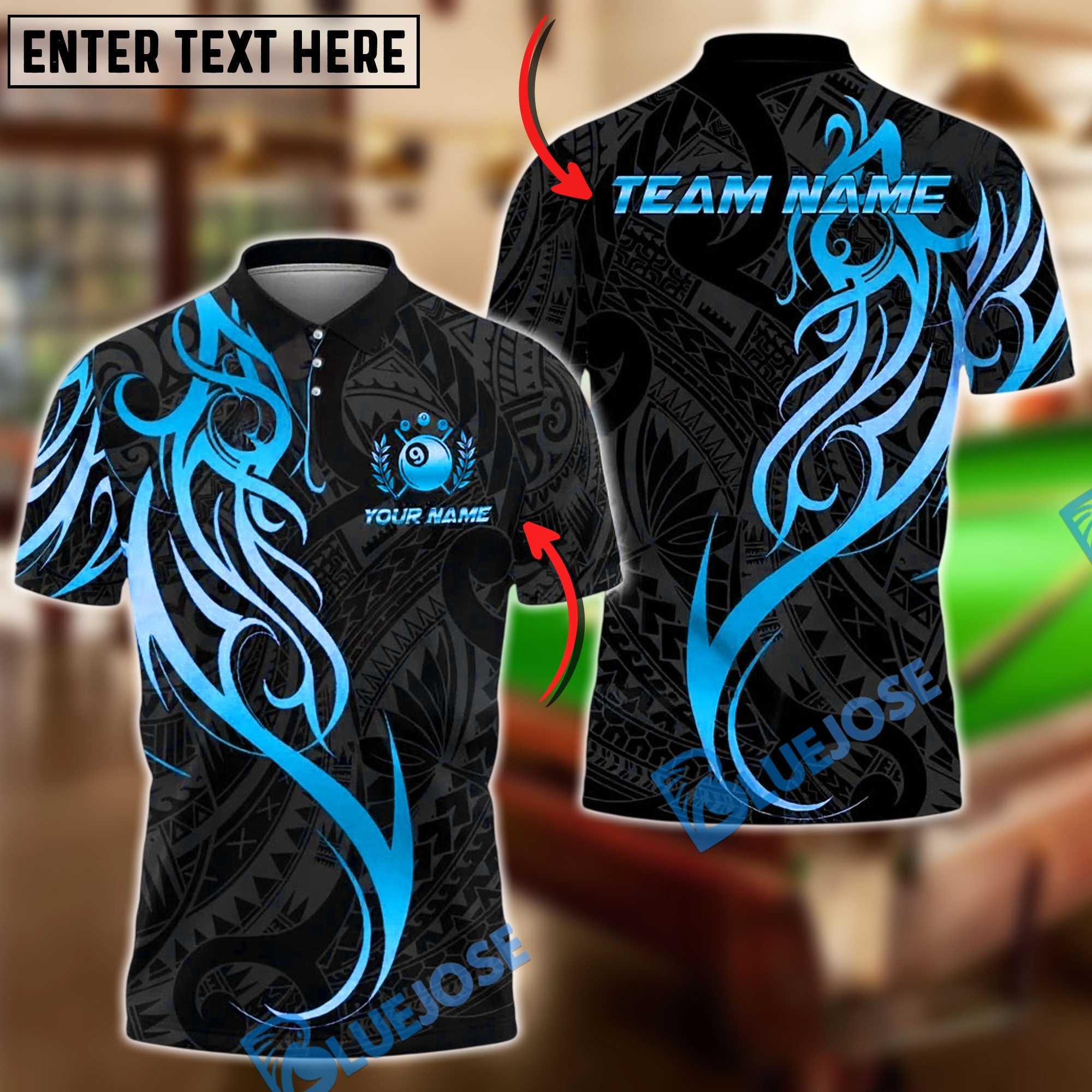 BlueJose Billiards 9 Ball Golden Tribal Crown Personalized Name, Team Name Unisex Shirt (4 Colors)