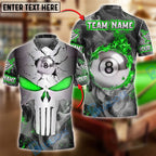 BlueJose Billiards 8 Ball Punisher Skull Metal Fire Personalized Name, Team Name Unisex Shirt (4 Colors)