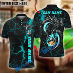 BlueJose Billiards Yin And Yang 8 & 9-Ball Flame Lightning Dragon Personalized Name Shirt (4 Colors)
