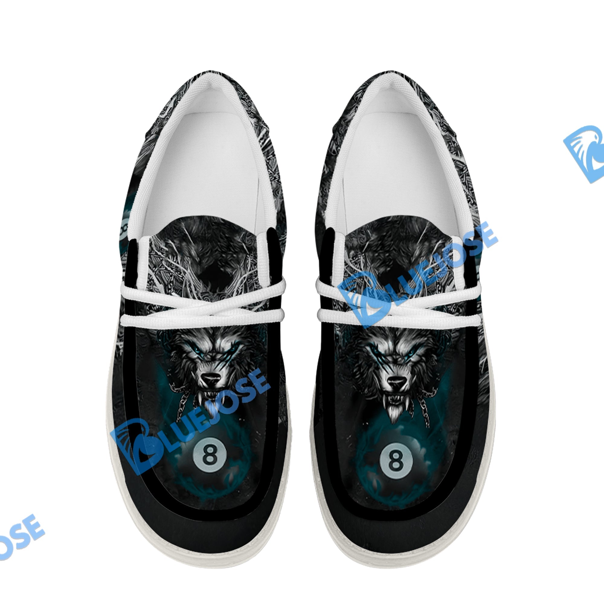 BlueJose Billiards 8 Chain Scar Wolf White Canvas Loafer Shoes (4 Colors)