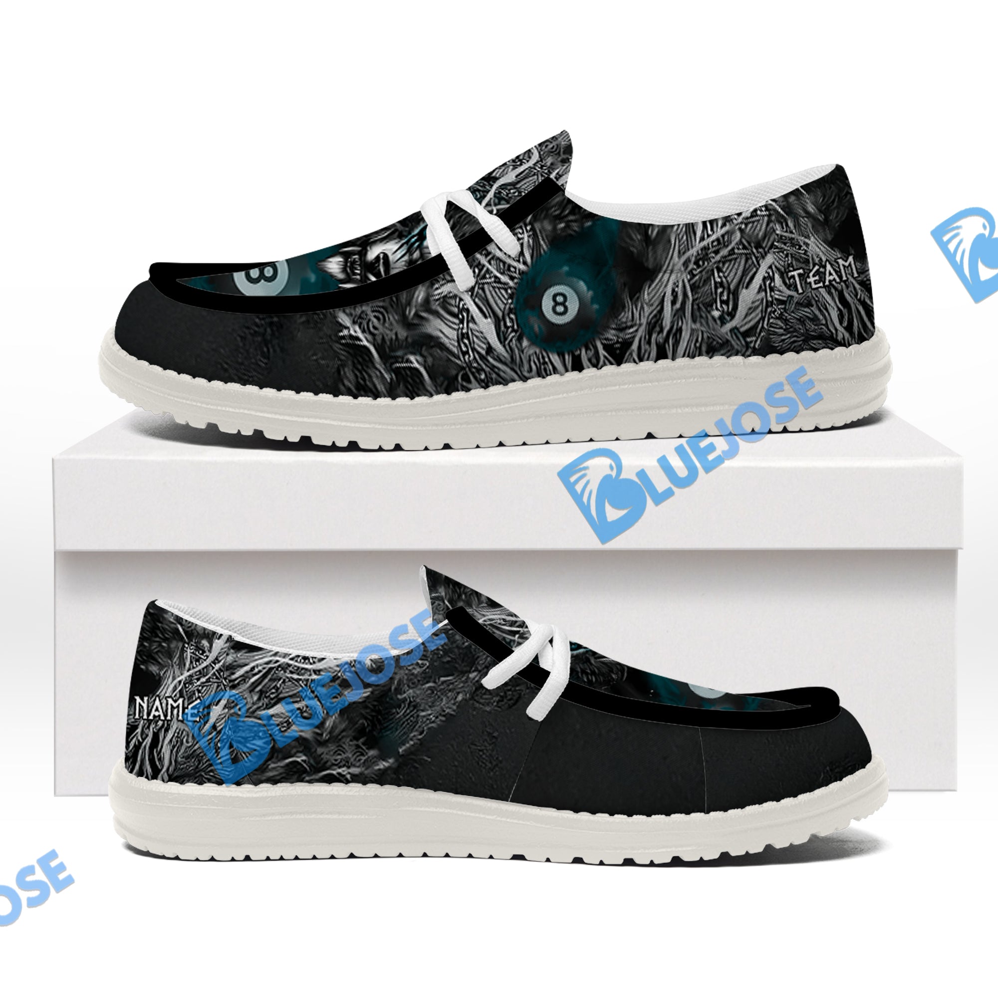 BlueJose Billiards 8 Chain Scar Wolf White Canvas Loafer Shoes (4 Colors)