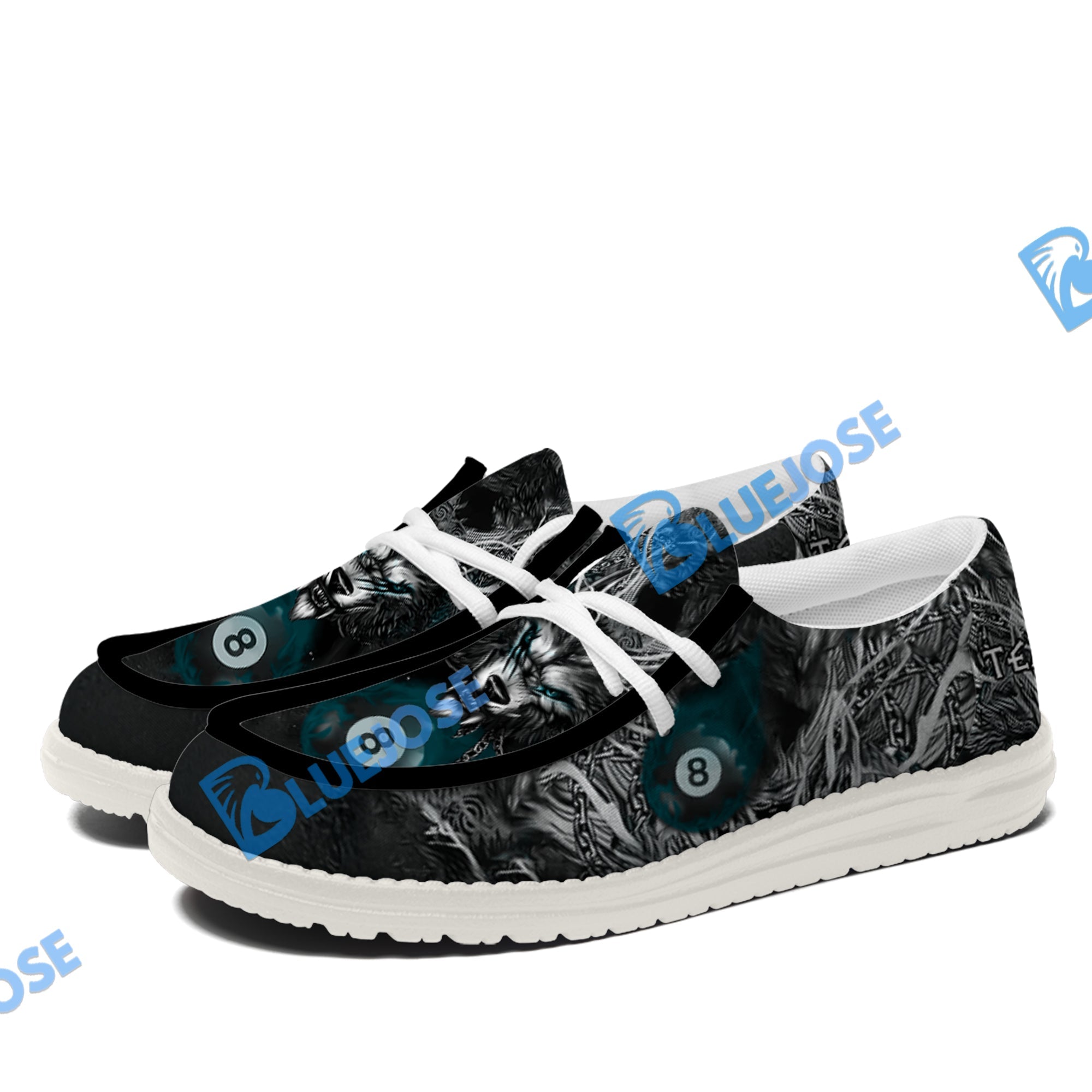 BlueJose Billiards 8 Chain Scar Wolf White Canvas Loafer Shoes (4 Colors)