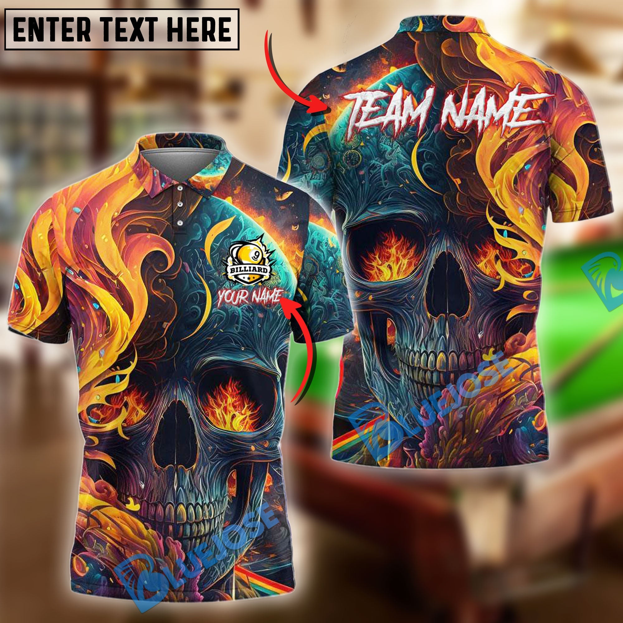 BlueJose Billiards Ball 8 And 9 Flaming Skull Abstract Personalized Shirt (2 Colors)