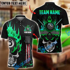 BlueJose Billiards Ball 8 Skull Fire Personalized Name & Team Name Shirt (4 Colors)