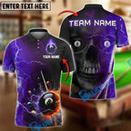 BlueJose Billiards 8-Ball Skull Lightning Strike Personalized Name Shirt (4 Colors)