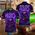 BlueJose Billiards 8 Ball Skull 420 Neon Glow Personalized Name, Team Name Unisex Shirt (4 Colors)
