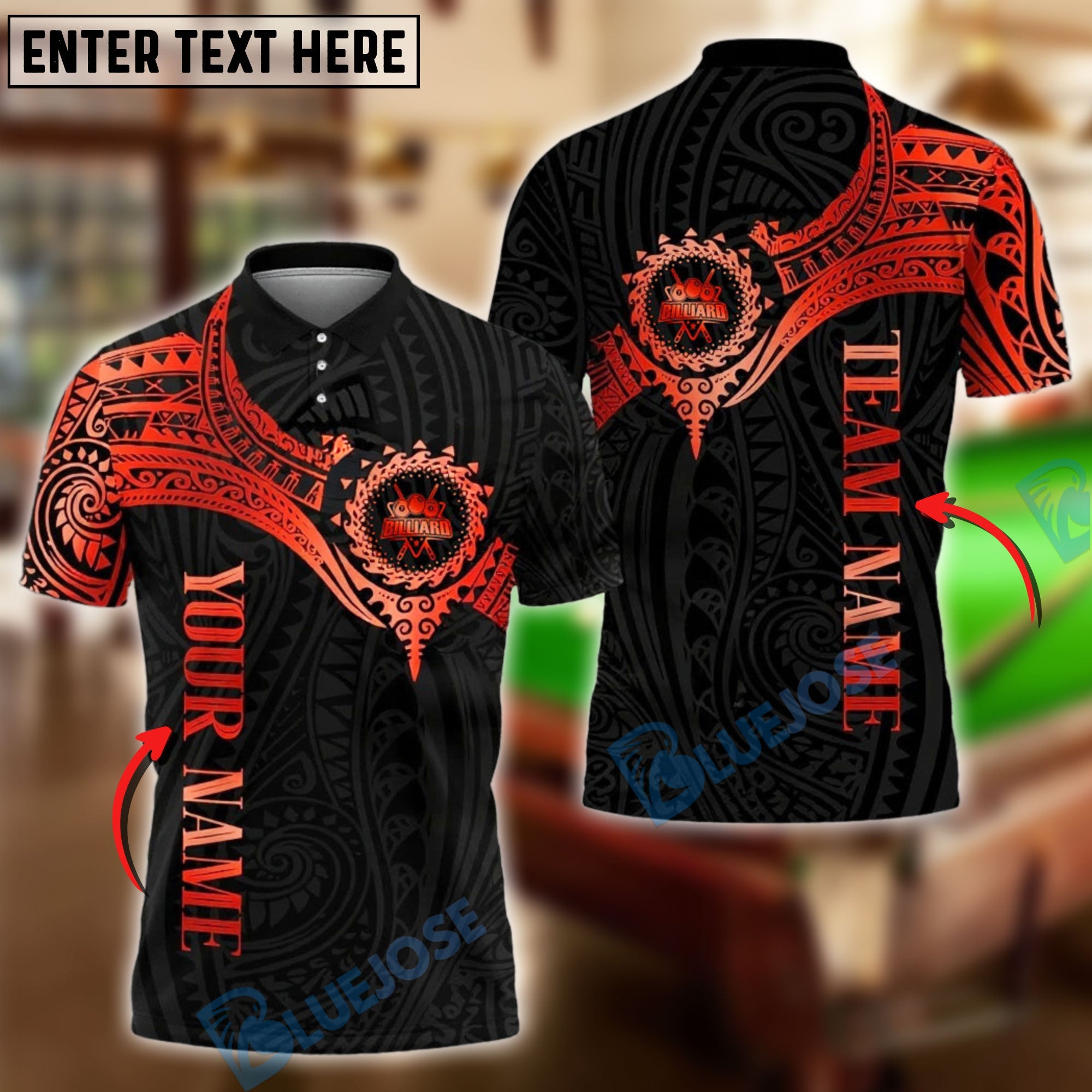 BlueJose Billiards Golden Tribal Pattern Personalized Name Shirt (4 Colors)