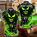 BlueJose Billiards 8 Ball Evil Pumpkin Demon Personalized Name, Team Name Unisex Shirt (4 Colors)