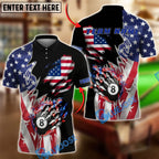 BlueJose Billiards American Flag Flaming 8 Ball Personalized Shirt (2 Colors)