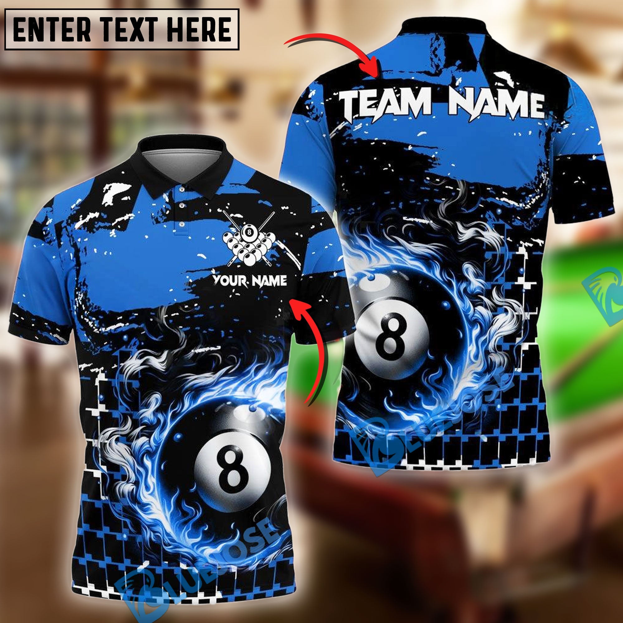 BlueJose Billiards Ball 8 Grunge And Abstract Pattern Personalized Name, Team Name Unisex Shirt (4 Colors)