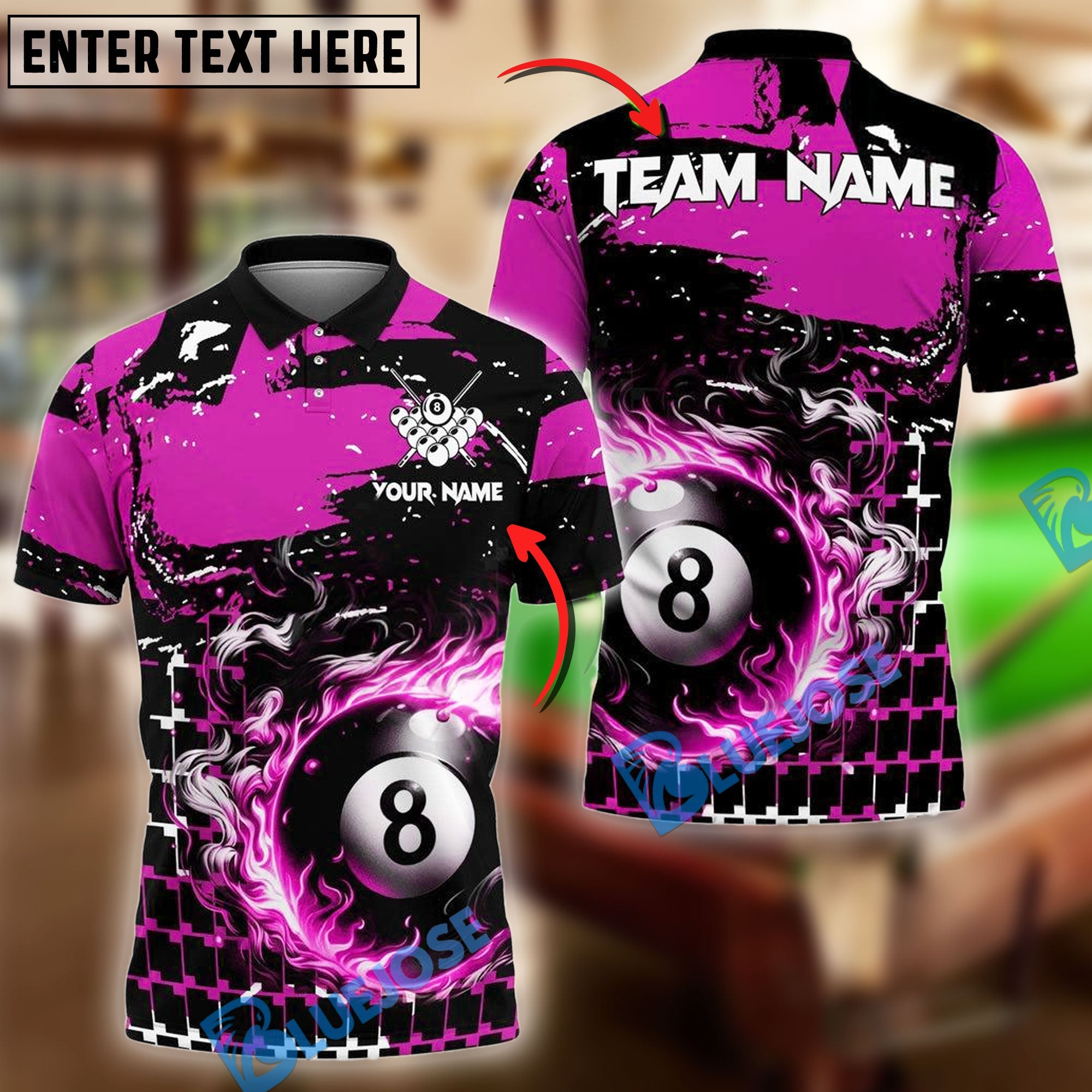 BlueJose Billiards Ball 8 Grunge And Abstract Pattern Personalized Name, Team Name Unisex Shirt (4 Colors)