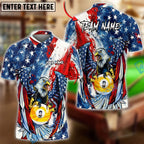 BlueJose Billiards 8 Ball & 9 Ball Eagle American Flag Patriot Paint Art Personalized Shirt (2 Colors)
