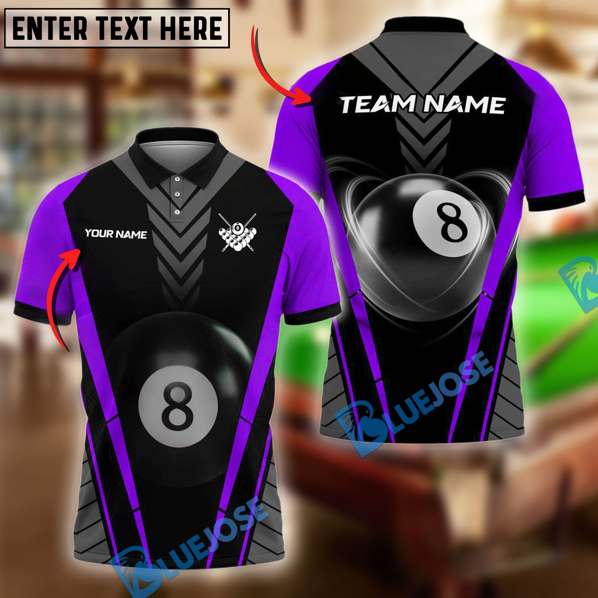 BlueJose Billiards Ball 8 Sport Personalized Name, Team Name Unisex Shirt (4 Colors)