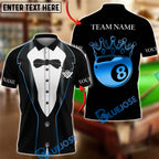 BlueJose Billiards King 8 Ball Crown Luxury Tuxedo Gentleman Customized Name, Team Name 3D Shirt (7 Colors)