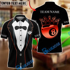 BlueJose Billiards King 8 Ball Crown Luxury Tuxedo Gentleman Customized Name, Team Name 3D Shirt (7 Colors)