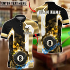 BlueJose Billiards Luxury 8 Ball Gold Stripe Honeycomb Personalized Name Shirt (6 Colors)
