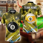 BlueJose Billiards Ball 8&9 Lightning Pool Electric Storm Graphic Customized Name, Team Name 3D Shirt (6 Colors)