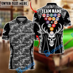 BlueJose Billiards Ball 8 Camo Skull Rack Balls Dark Gothic Graphic Customized Name, Team Name 3D Shirt (6 Colors)