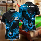 BlueJose Billiards 8 Ball Flaming Eagle American Flag Fire Pool Graphic Personalized Name Shirt (4 Colors)