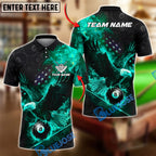 BlueJose Billiards 8 Ball Flaming Eagle American Flag Fire Pool Graphic Personalized Name Shirt (4 Colors)