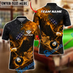 BlueJose Billiards 8 Ball Flaming Eagle American Flag Fire Pool Graphic Personalized Name Shirt (4 Colors)