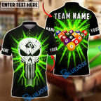 BlueJose Billiards 8 Ball Flaming Punisher Skull Break Shot Personalized Name Shirt (4 Colors)