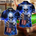 BlueJose Billiards Skull American Flag 8 Ball Dark Lightning Personalized Name Shirt (6 Colors)
