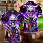 BlueJose Billiards Skull American Flag 8 Ball Dark Lightning Personalized Name Shirt (6 Colors)