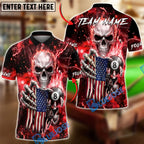 BlueJose Billiards Skull American Flag 8 Ball Dark Lightning Personalized Name Shirt (6 Colors)