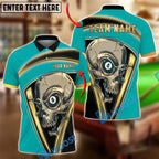 BlueJose Billiards 8 Ball  Skull Gold Frame Horror Graphic Personalized Name Shirt (6 Colors)