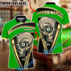 BlueJose Billiards 8 Ball  Skull Gold Frame Horror Graphic Personalized Name Shirt (6 Colors)