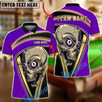 BlueJose Billiards 8 Ball  Skull Gold Frame Horror Graphic Personalized Name Shirt (6 Colors)