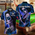 BlueJose Billiards Ball 8 Sugar Skull Girl Rose Tattoo Gothic Art Personalized Name Shirt (4 Colors)