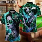 BlueJose Billiards Ball 8 Sugar Skull Girl Rose Tattoo Gothic Art Personalized Name Shirt (4 Colors)