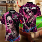 BlueJose Billiards Ball 8 Sugar Skull Girl Rose Tattoo Gothic Art Personalized Name Shirt (4 Colors)