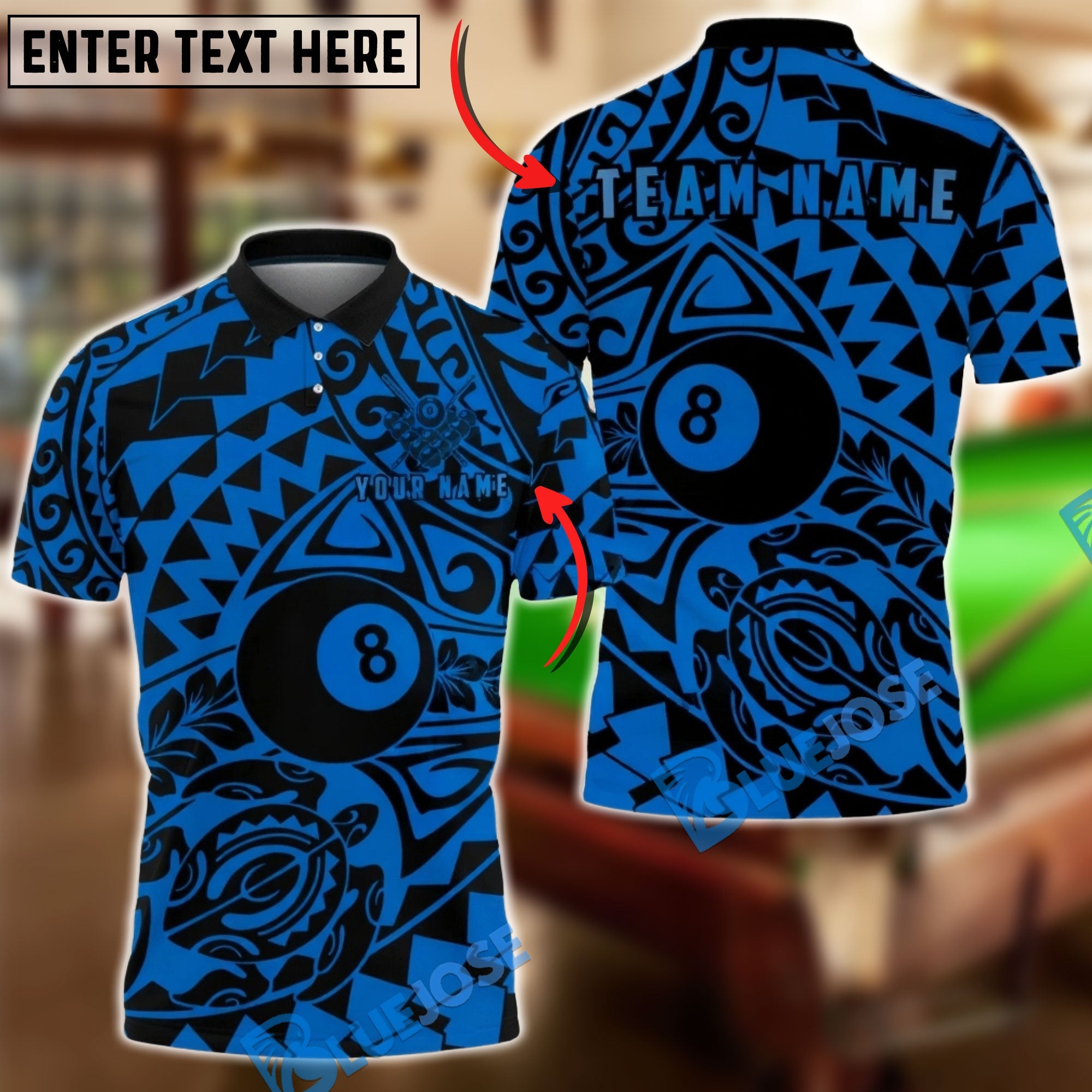 BlueJose Billiards Ball 8 Tribal Abstract Pattern Personalized Name Shirt (6 Colors)