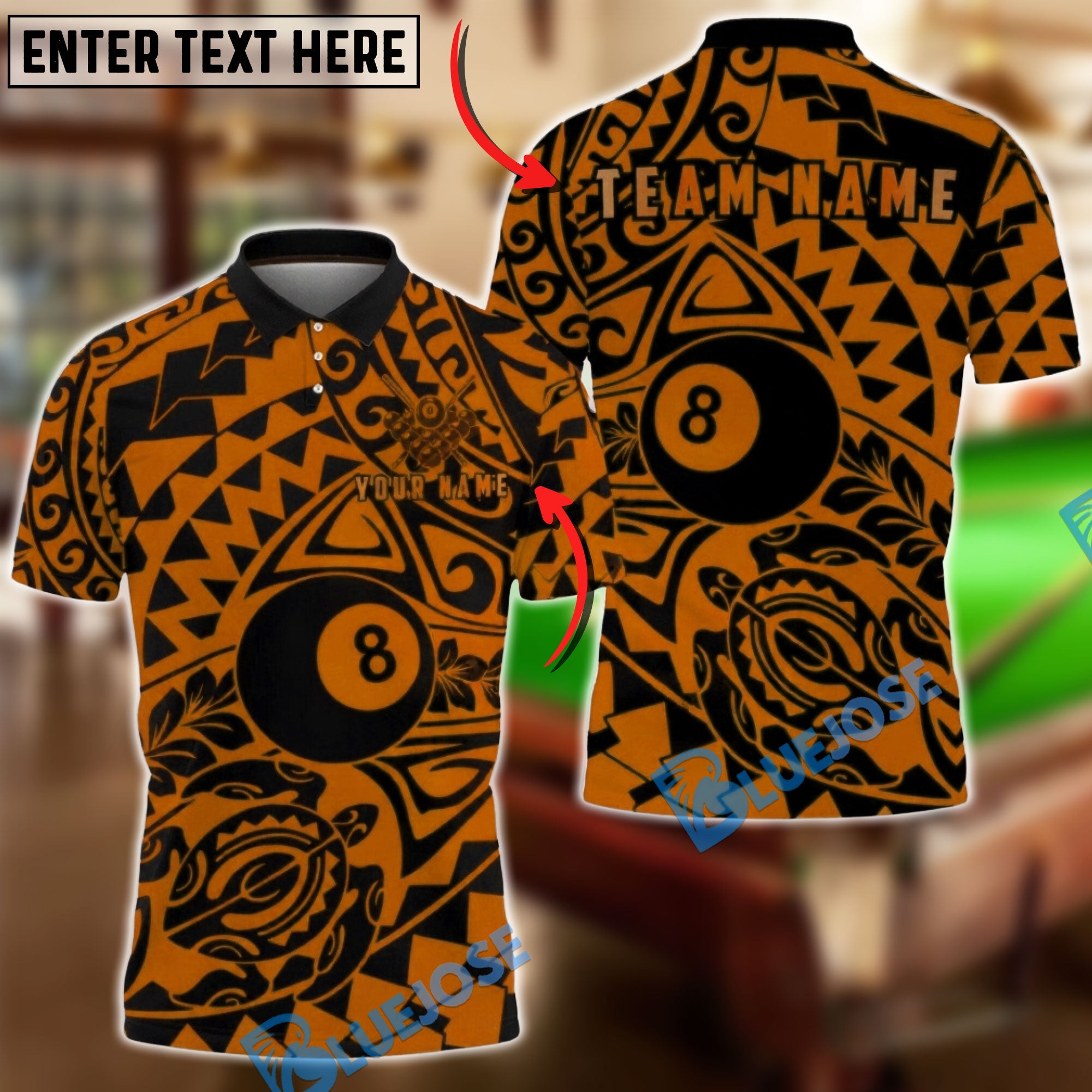 BlueJose Billiards Ball 8 Tribal Abstract Pattern Personalized Name Shirt (6 Colors)