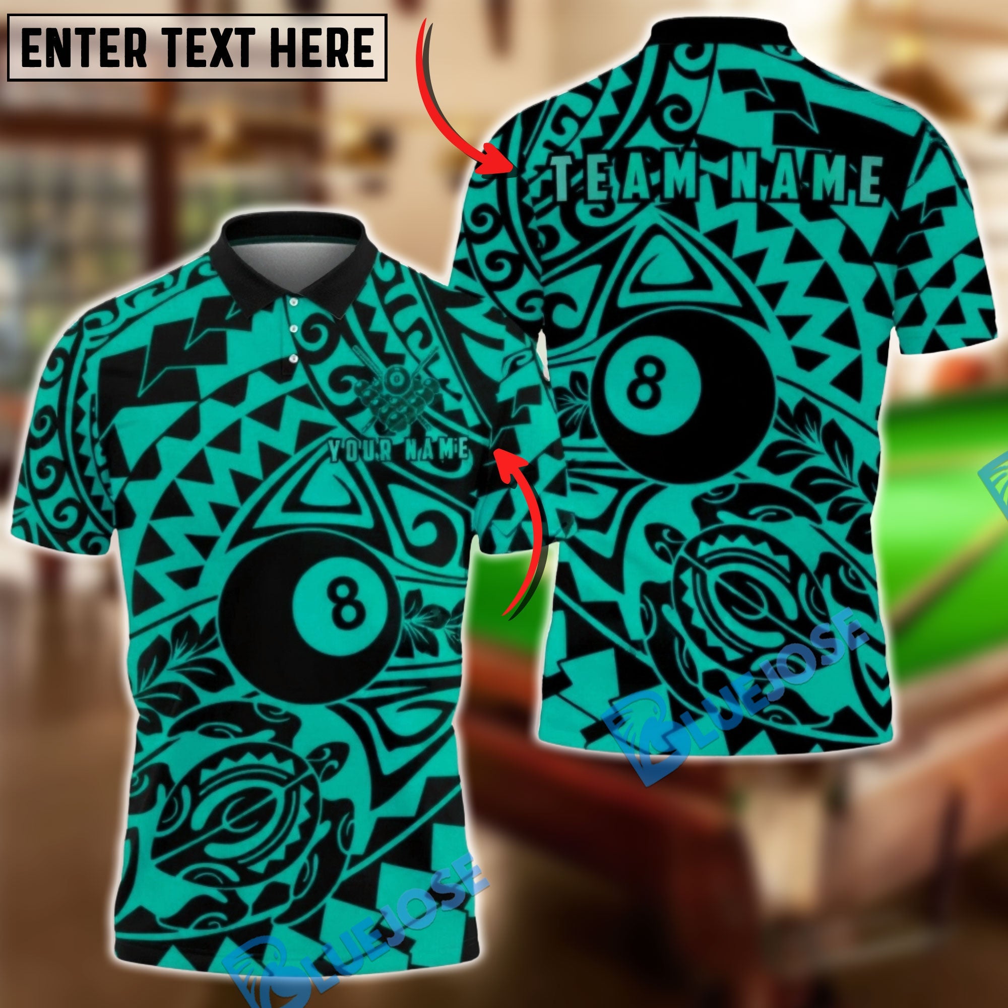 BlueJose Billiards Ball 8 Tribal Abstract Pattern Personalized Name Shirt (6 Colors)