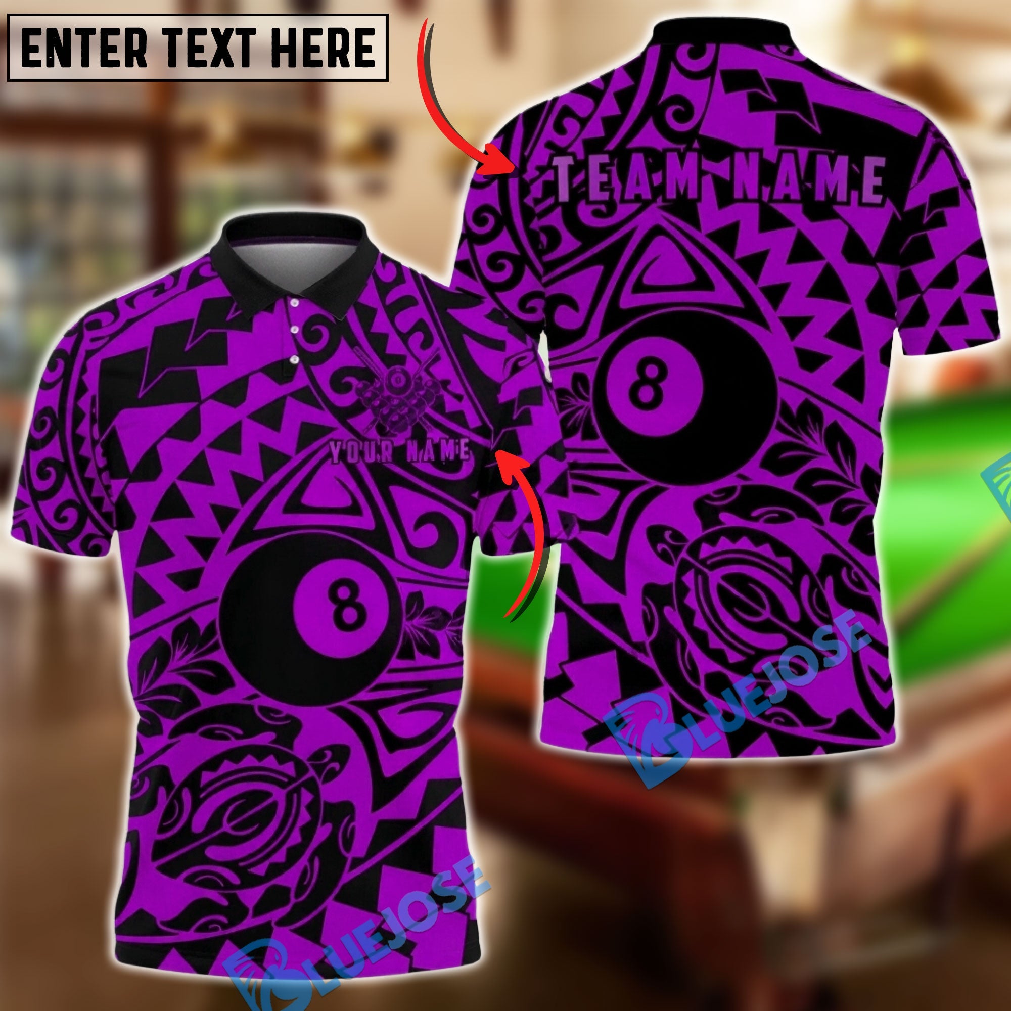 BlueJose Billiards Ball 8 Tribal Abstract Pattern Personalized Name Shirt (6 Colors)
