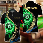 BlueJose Billiards 8 Ball Golden Tribal Fire Personalized Name, Team Name Unisex Shirt (4 Colors)