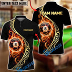 BlueJose Billiards 8 Ball Golden Tribal Fire Personalized Name, Team Name Unisex Shirt (4 Colors)