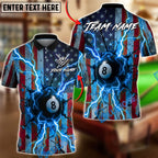 BlueJose Billiards 8-Ball Lightning Crack USA Flag Personalized Name, Team Name Unisex Shirt (6 Colors)