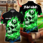 BlueJose Billiards Flaming Skull 8 Ball Design Personalized Name, Team Name Unisex Shirt (4 Colors)