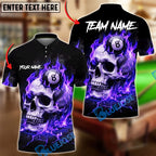 BlueJose Billiards Flaming Skull 8 Ball Design Personalized Name, Team Name Unisex Shirt (4 Colors)
